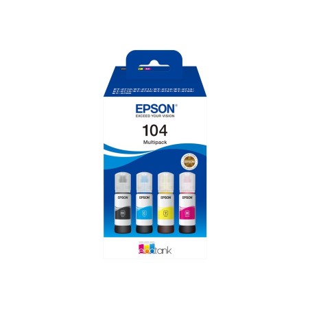 Epson EcoTank 104 Multipack NCMY - Pack d'Encres Authentiques pour Impressions Durables
